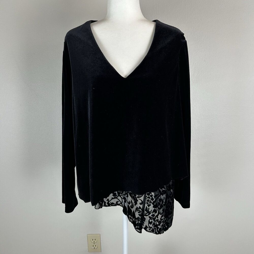 Vintage 1X Asymmetrical Top Black Velvet Burnout Chic Vamp Minimalist Capsule